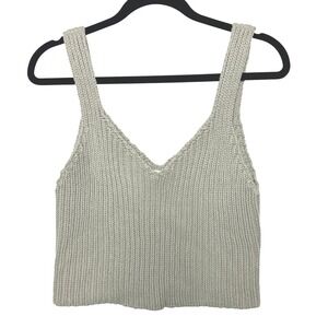 OZMA of California V Neck Tank Women's L‎ Top Beige Crochet Cropped Sleeveless